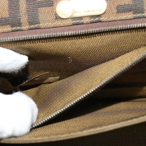 FENDI Zucca Canvas Shoulder Bag Black Brown gold Auth 141634 - Picture 12 of 16
